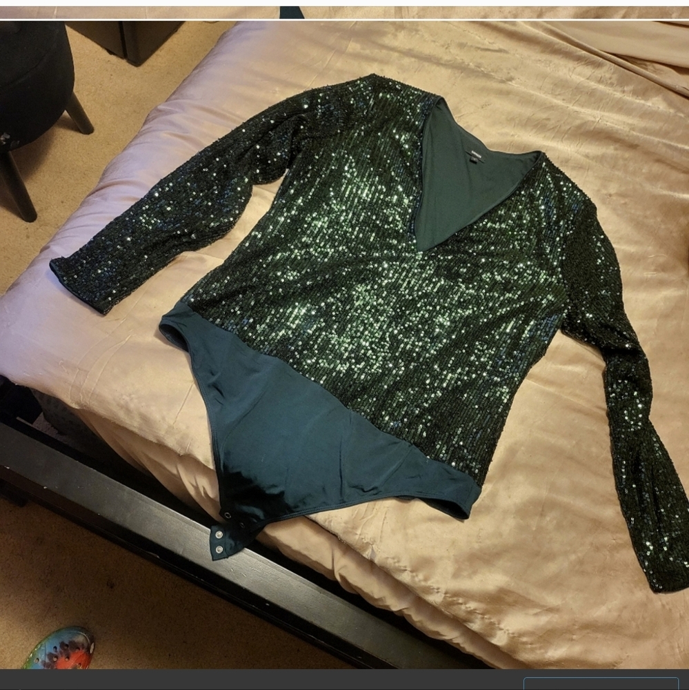 Green Sequin holiday Bodysuit